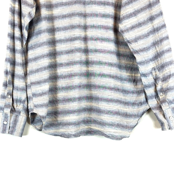 Billy Reid Mens Tuscumbia Linen Long Sleeve Button Up Shirt XL Striped Preppy - Picture 7 of 7